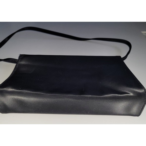 Small Black Dressy Satin Evening Purse With Corded Strap - Picture 3 of 5